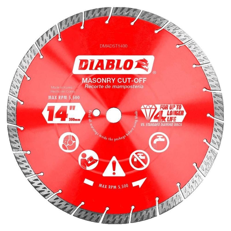Diablo Diamond Segmented Turbo Masonry Cut-Off Blade for Concrete, Brick and Block - 14" Diameter, 3.2mm Kerf, 5500 Max RPM - DMADST1400 - Image 1